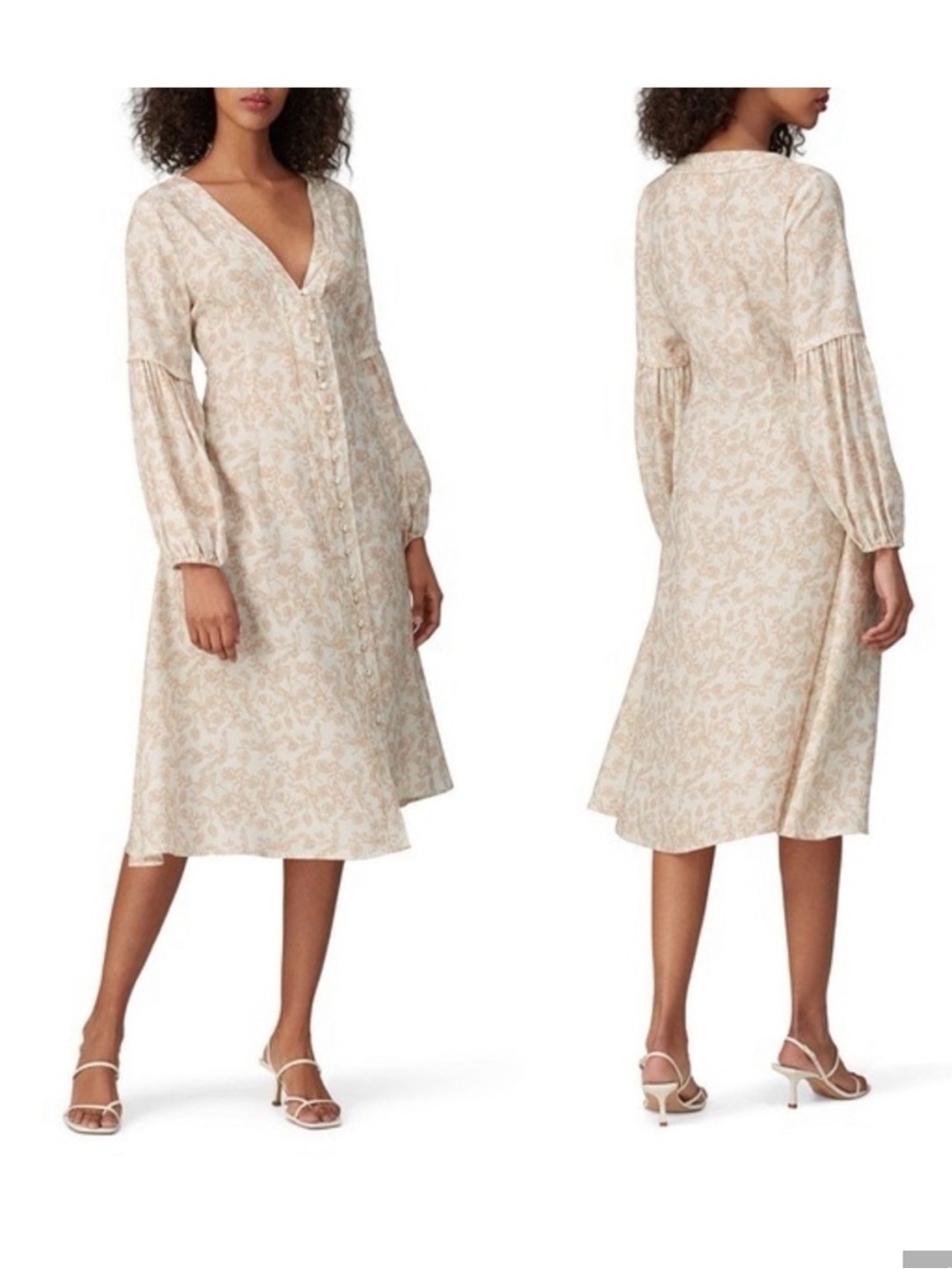 Anthropologie Sancia Cream shell babydoll Midi Dress with Tan Sz small
